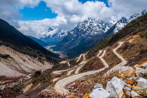 A winding road in the mountains of India