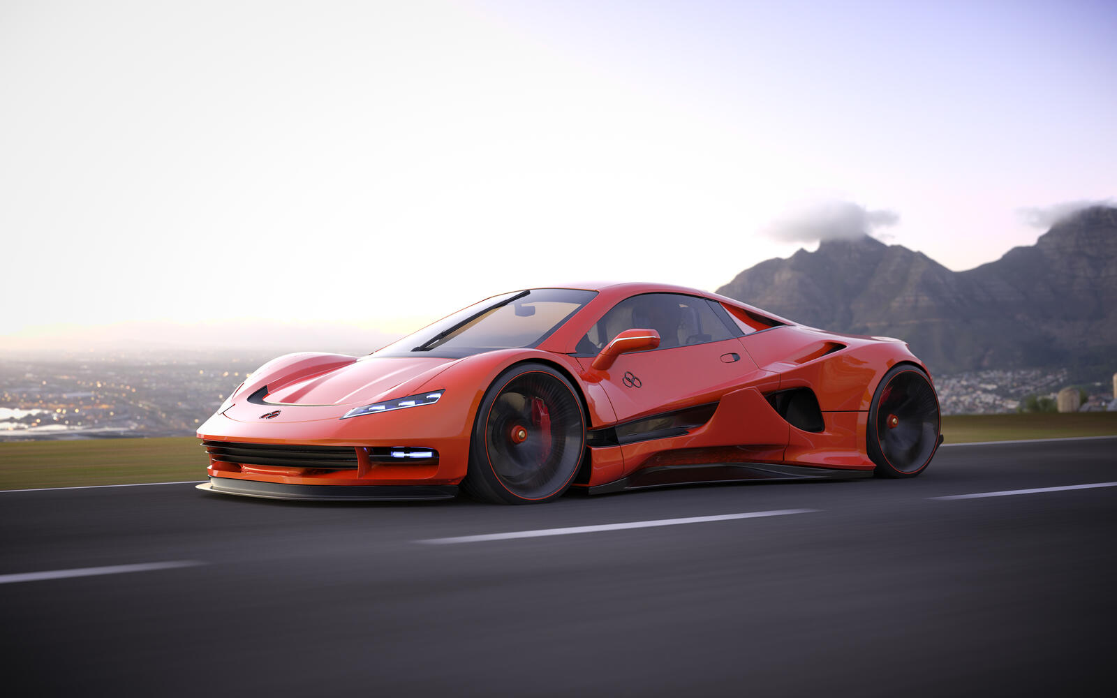 Free photo Orange supercar at high speed on the road