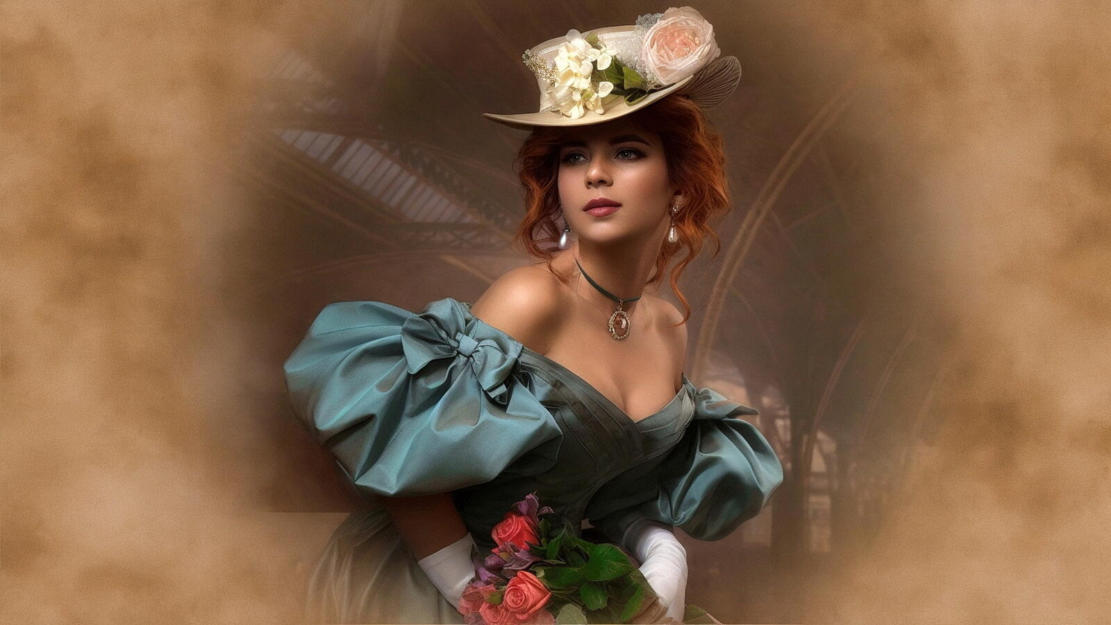 Free photo Model Jana Vedmed in dress and hat