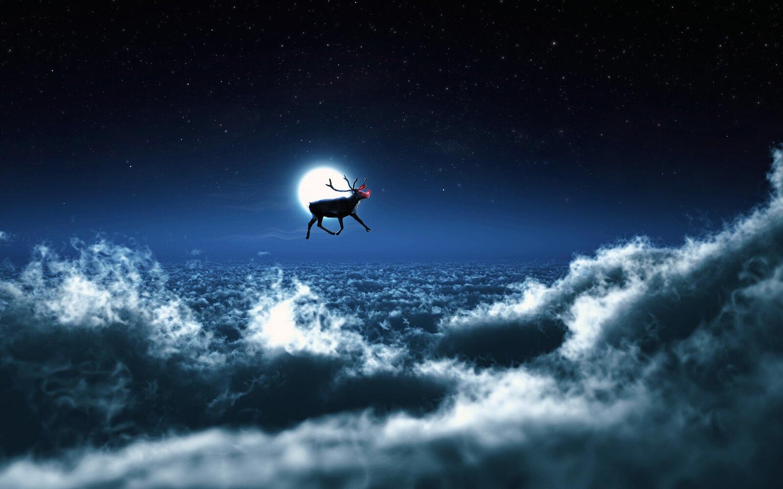 Free photo Holiday reindeer in the clouds