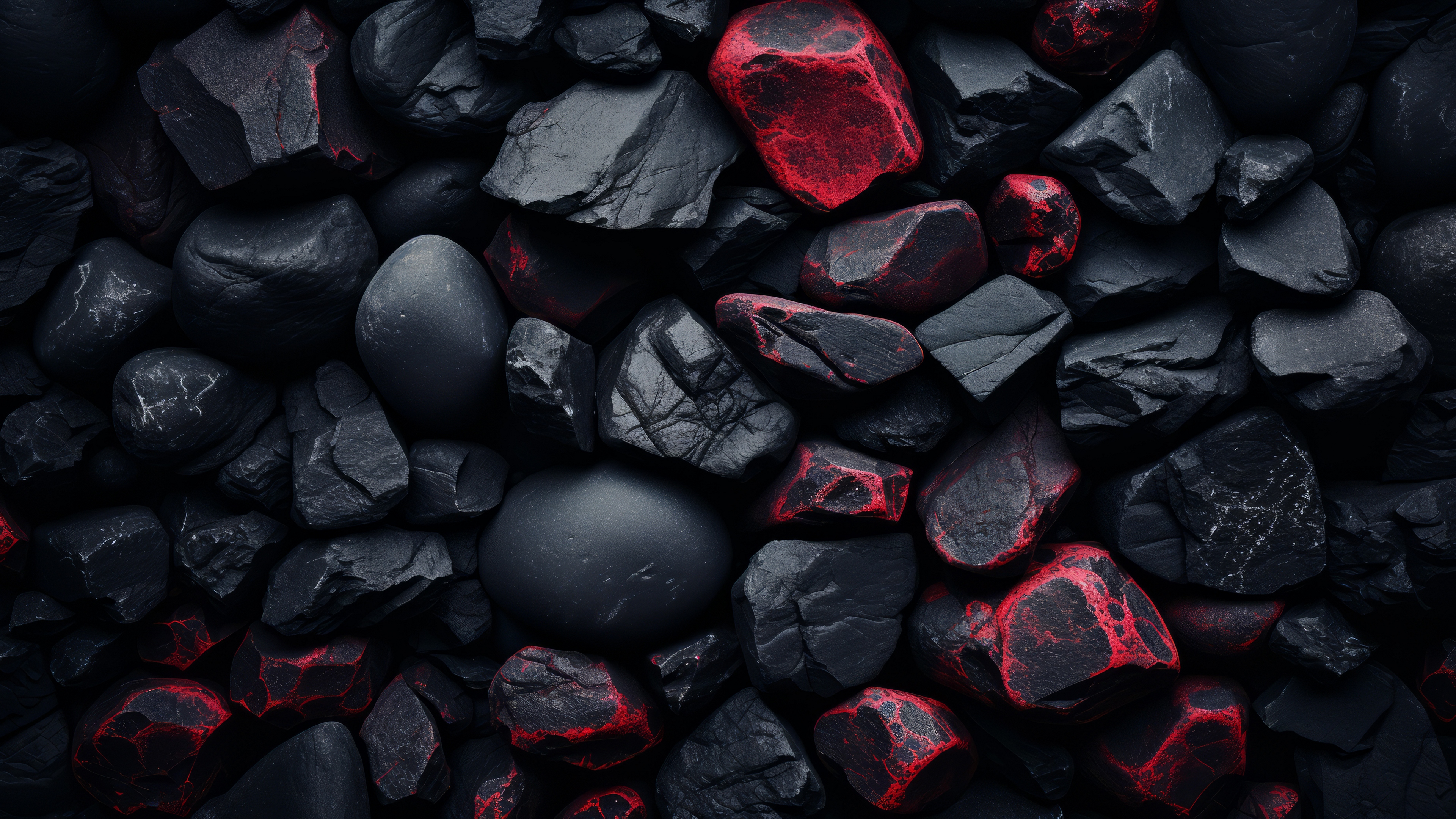 Reddish stones among the black