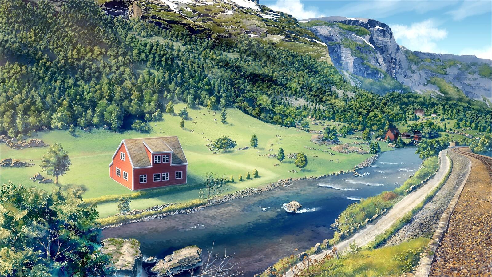 Бесплатное фото Одинокий дом в горах рядом с рекой