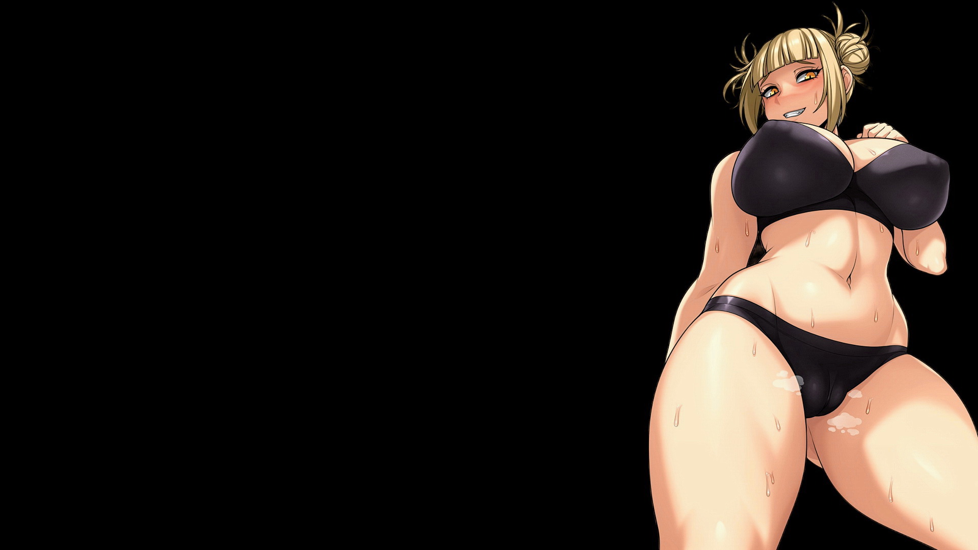 免费照片黑色背景下穿着游泳衣的站立的妃美子Toga的画像
