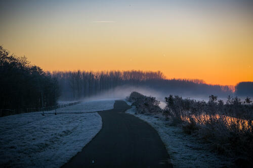 The walkway on a frosty morning.