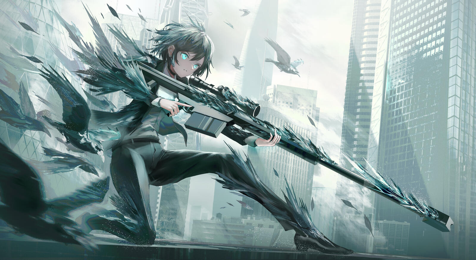Бесплатное фото Аниме девочка со снайперской винтовкой