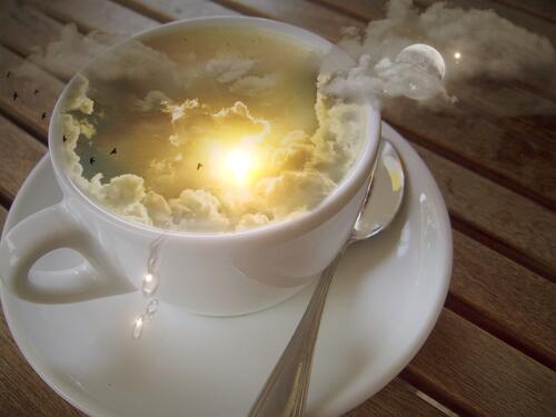 A cup filled with clouds and sunshine
