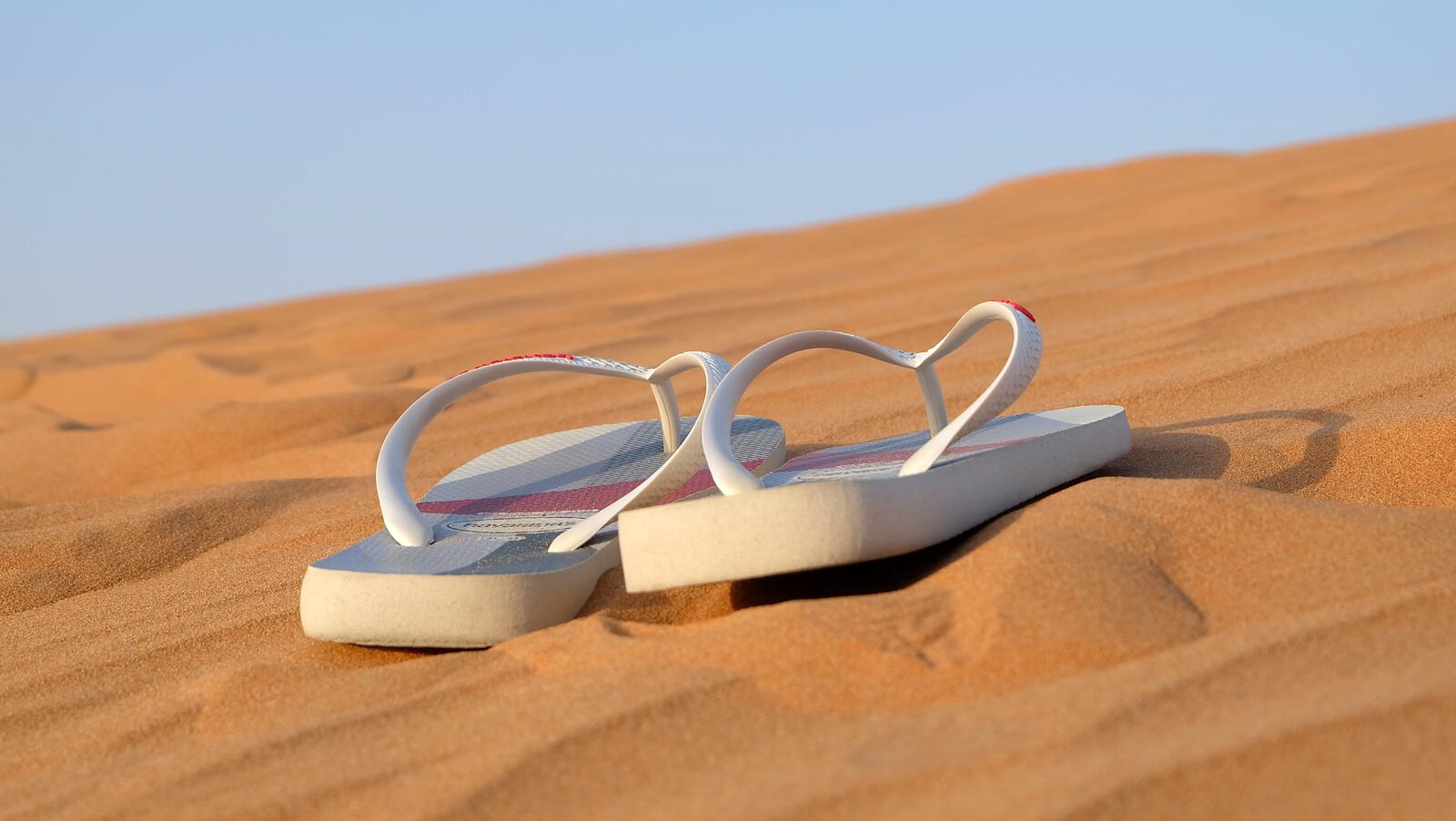 Free photo Slippers on a sand dune