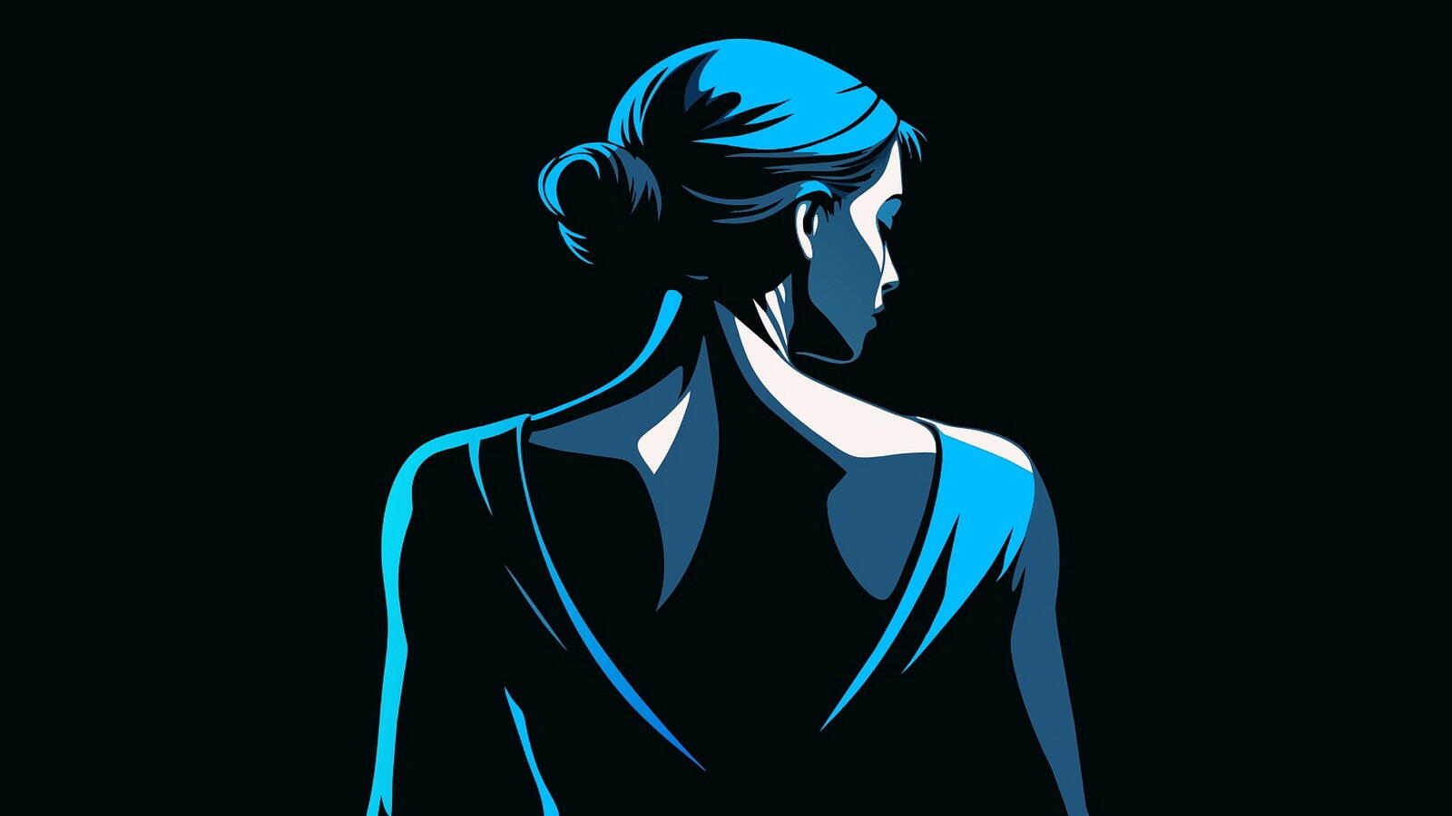 Free photo Drawing of a girl standing back to back on a black background