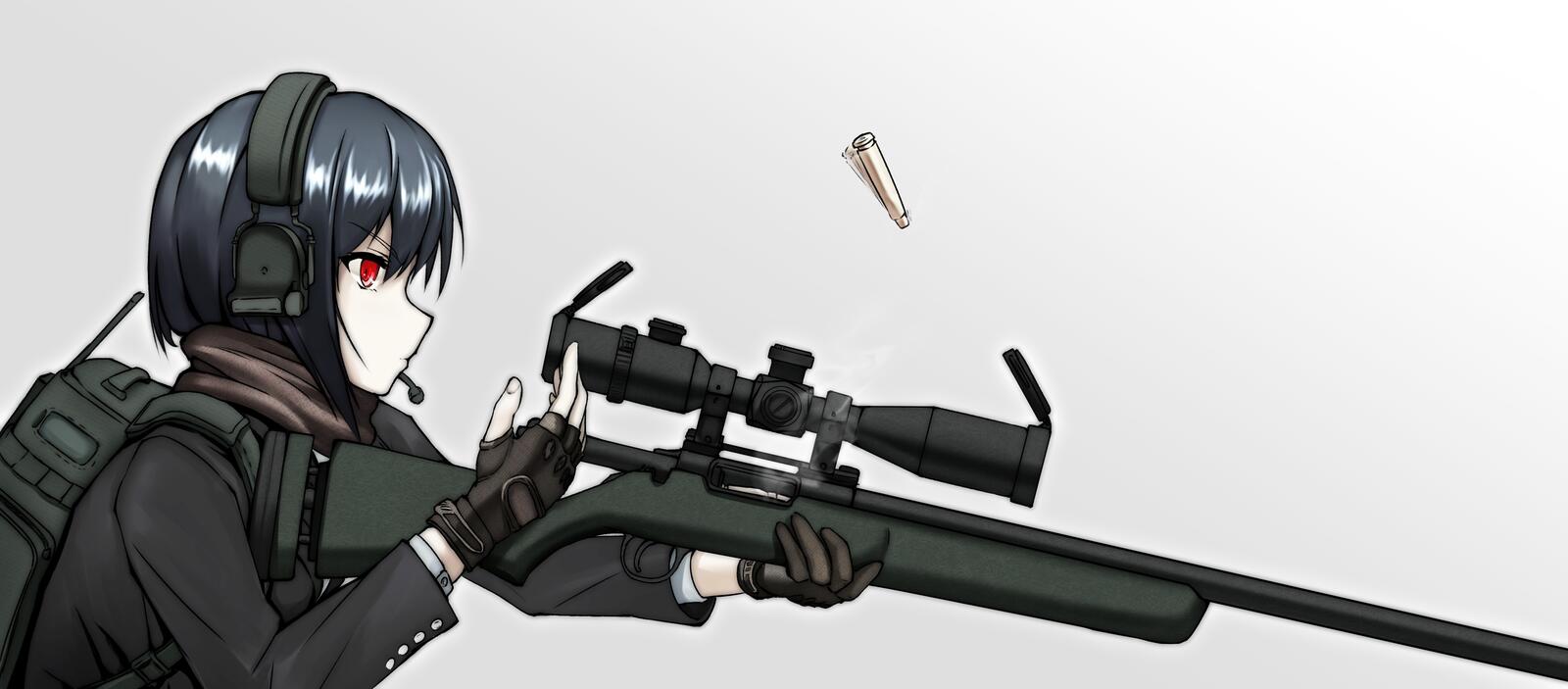 Обои обои аниме девушка снайпер наушники на рабочий стол
