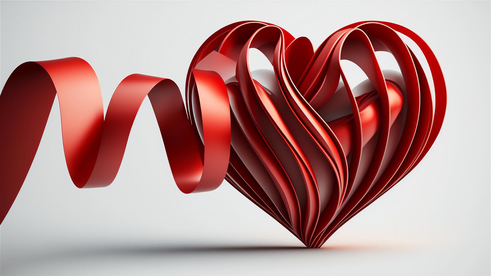 Бесплатное фото Сердце из красной ленточки на белом фоне