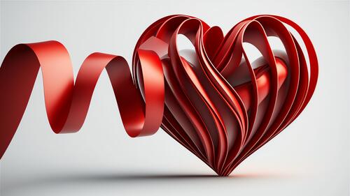 A red ribbon heart on a white background