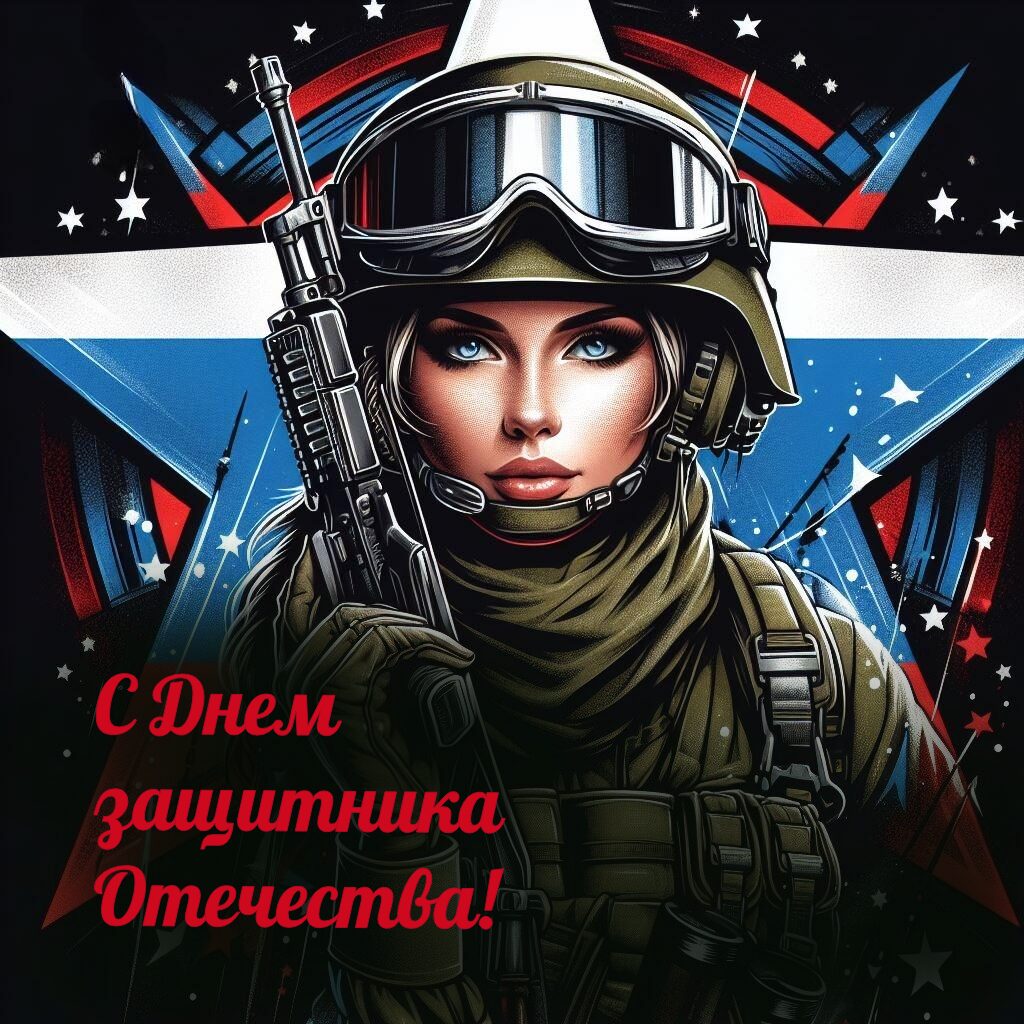 Бесплатная открытка С 23 февраля девушка солдат поздравляет всех мужчин