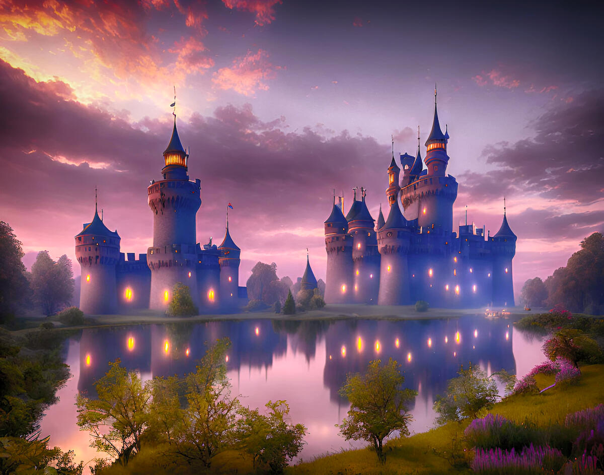 Волшебный замок на берегу озера