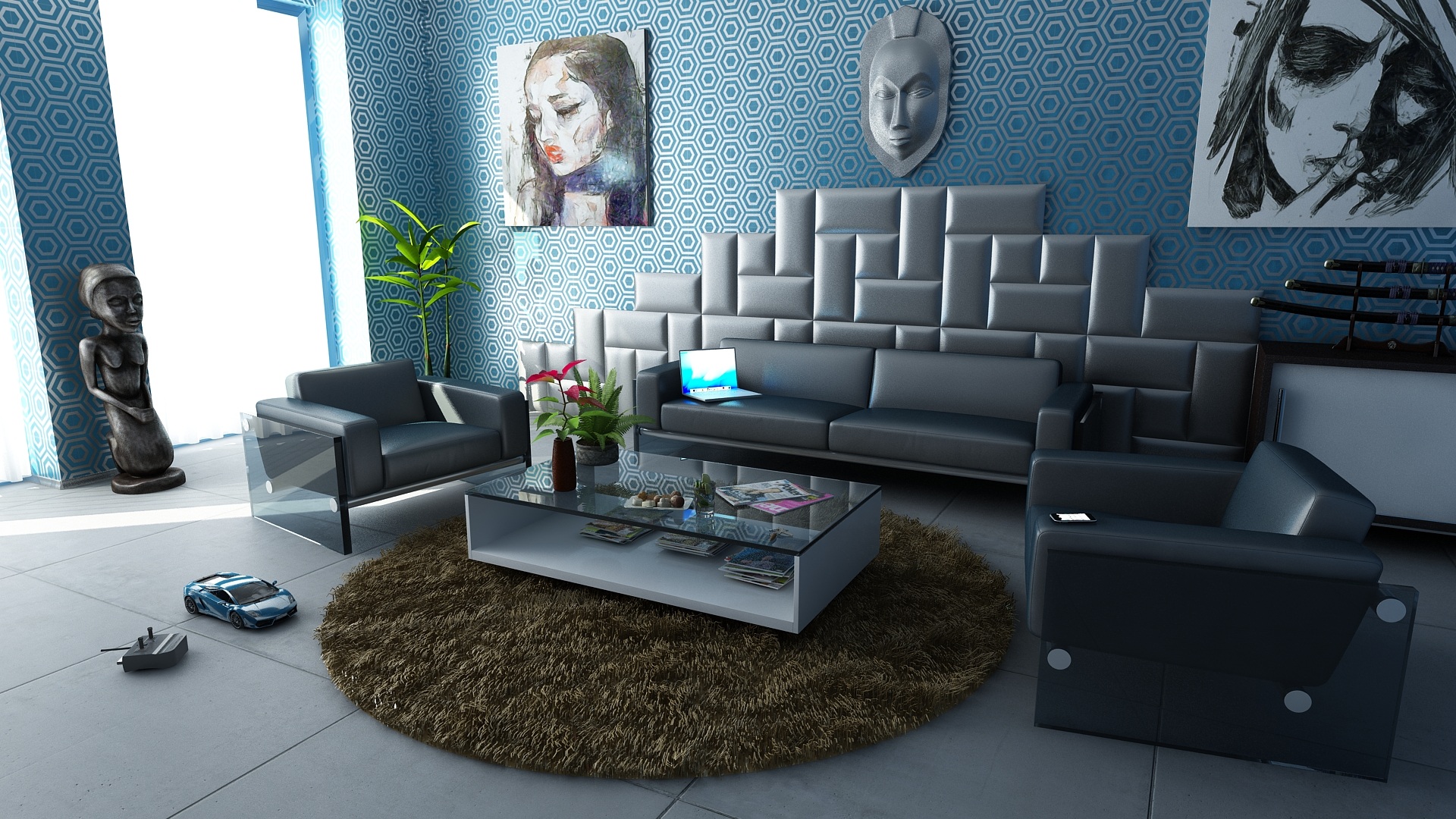 Free photo Living room interior with sofa