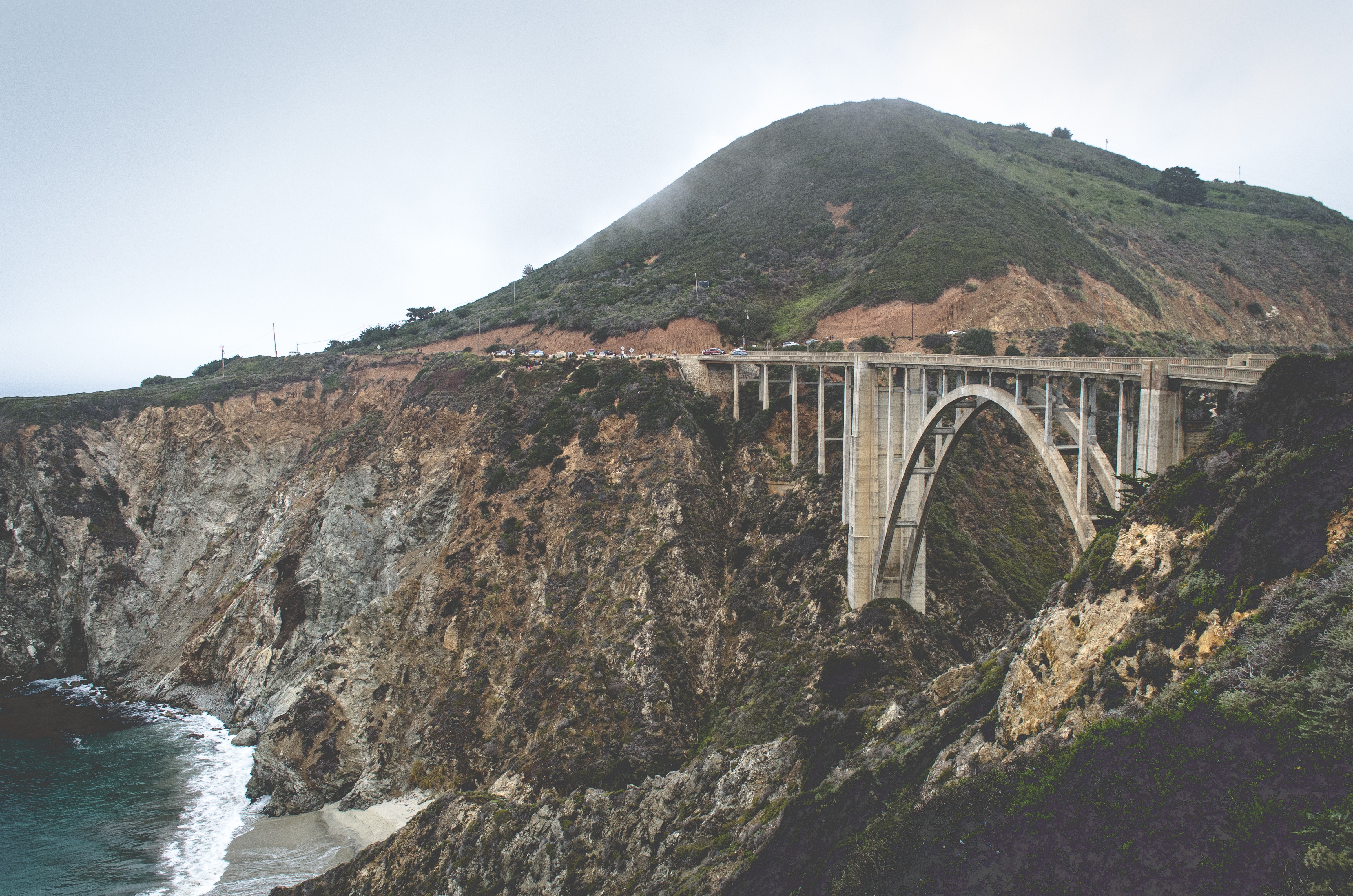 A large bridge over a gorge on the seashore