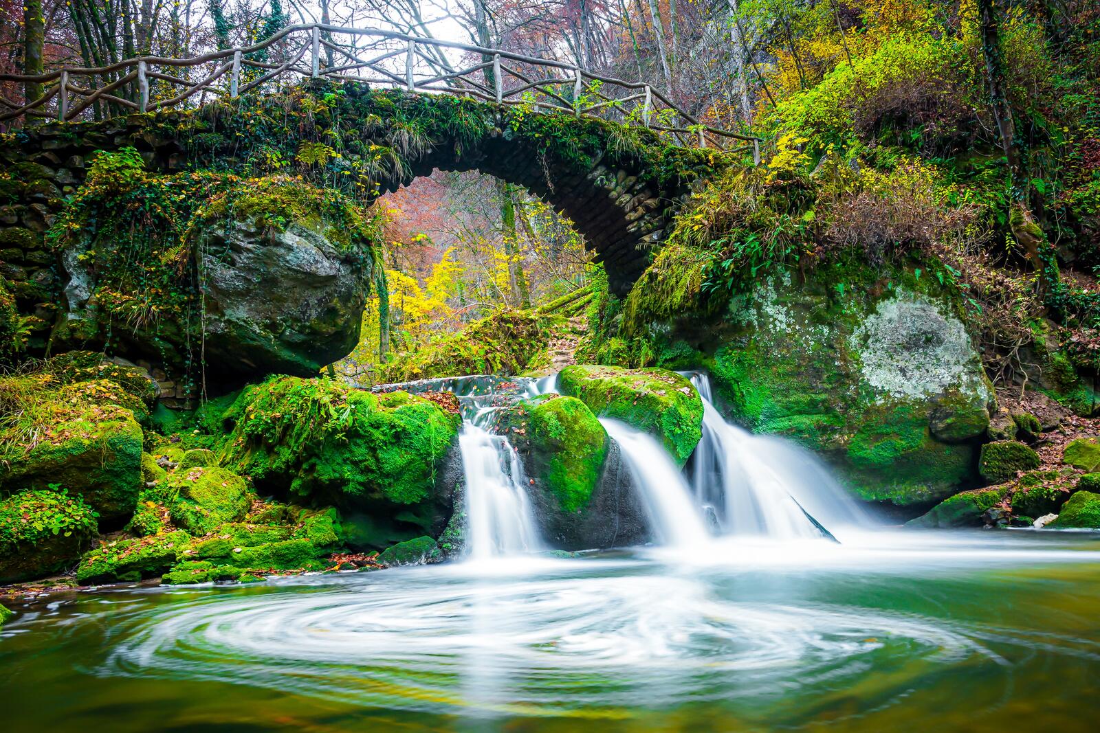 Free photo Moss-covered bridge in Luxembourg