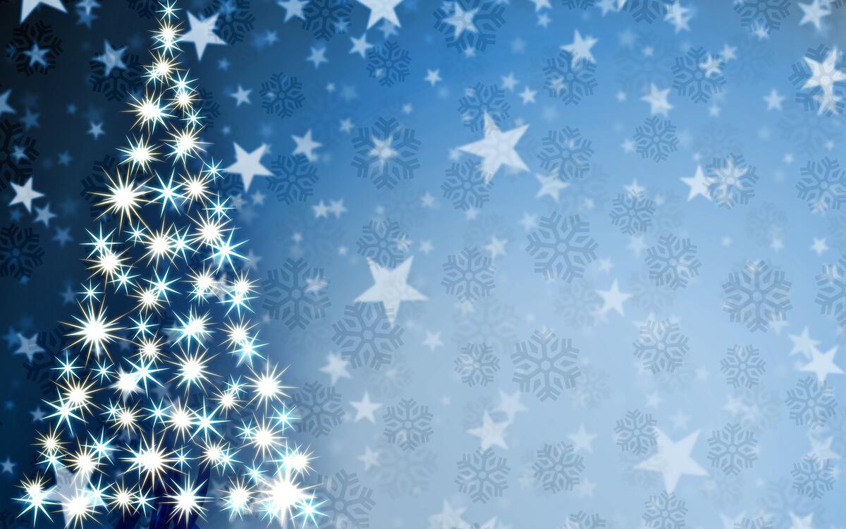 New Year`s cold background with Christmas tree and stars