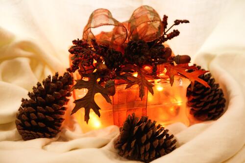 A glowing gift for the new year with pinecones