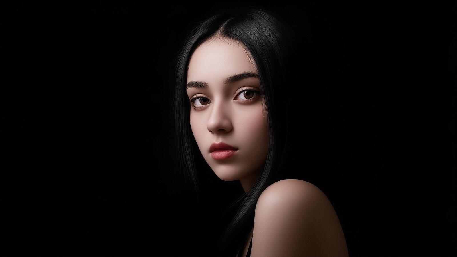 Free photo Portrait of a black-haired girl on a black background