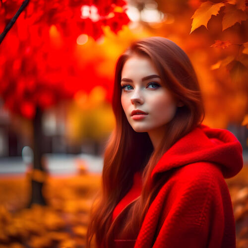 Рыжая девушка в осеннем парке