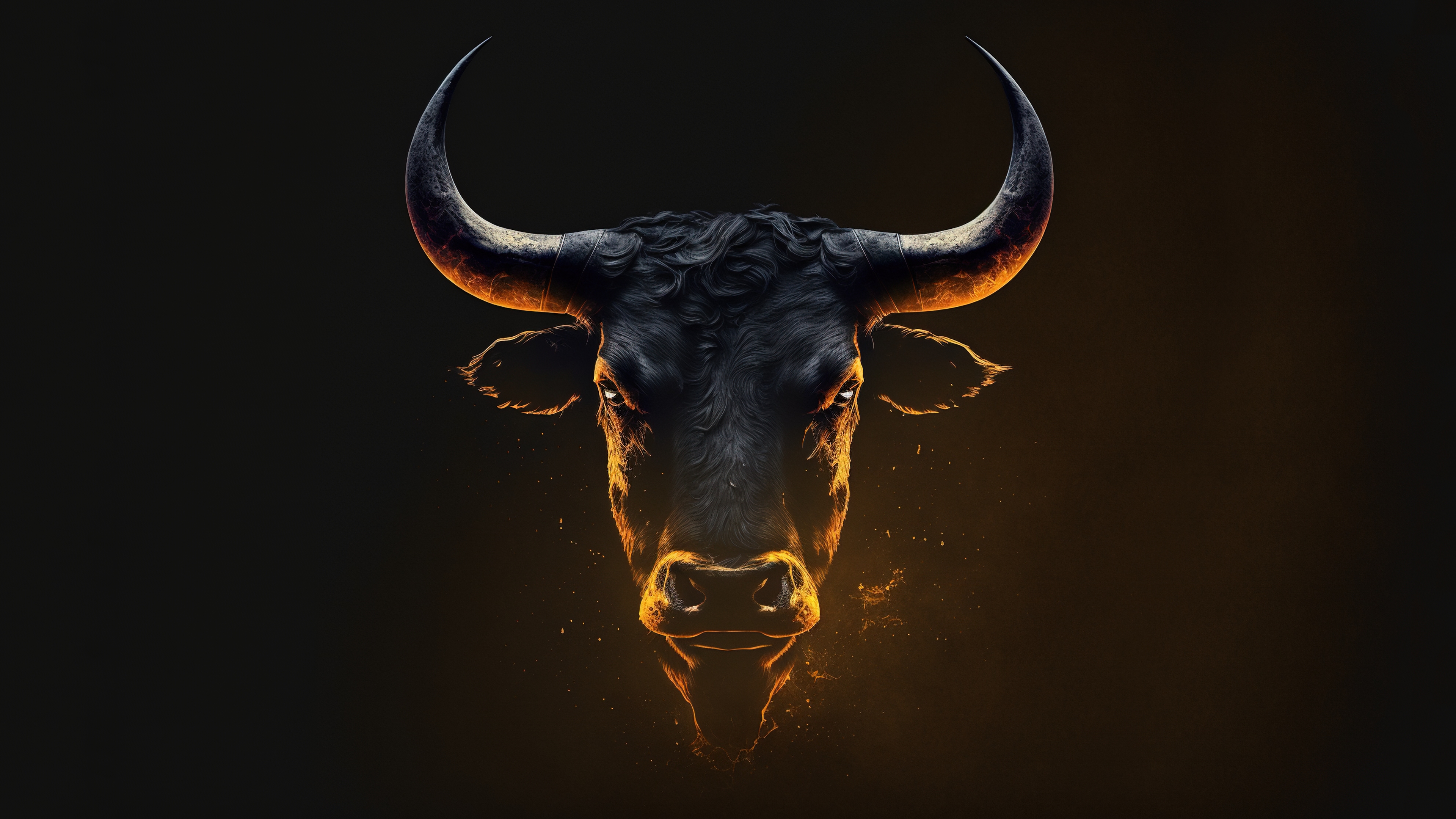 Free photo Drawing of a black bull`s head with yellow illumination