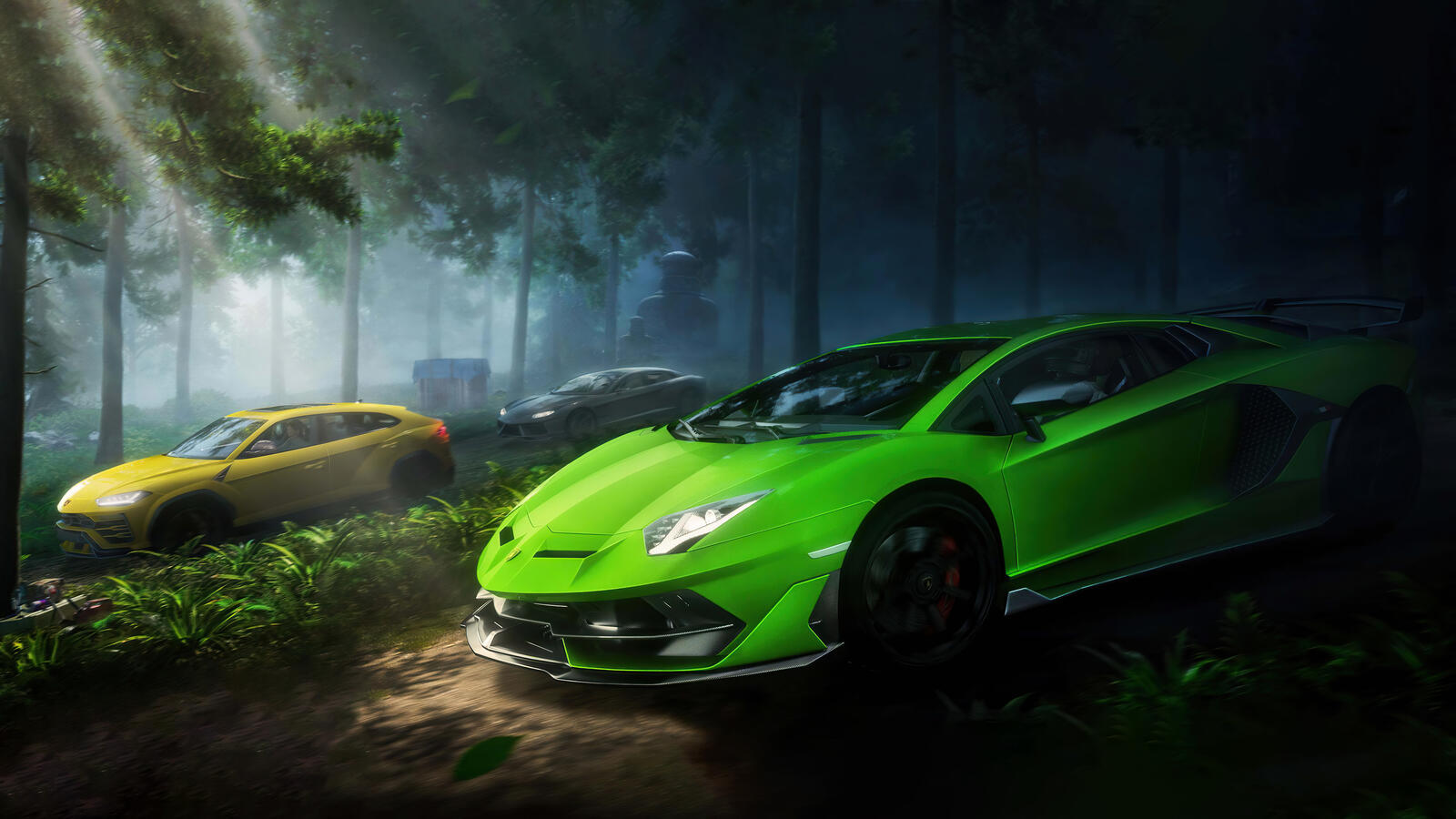 Free photo Race in sports cars on forest terrain