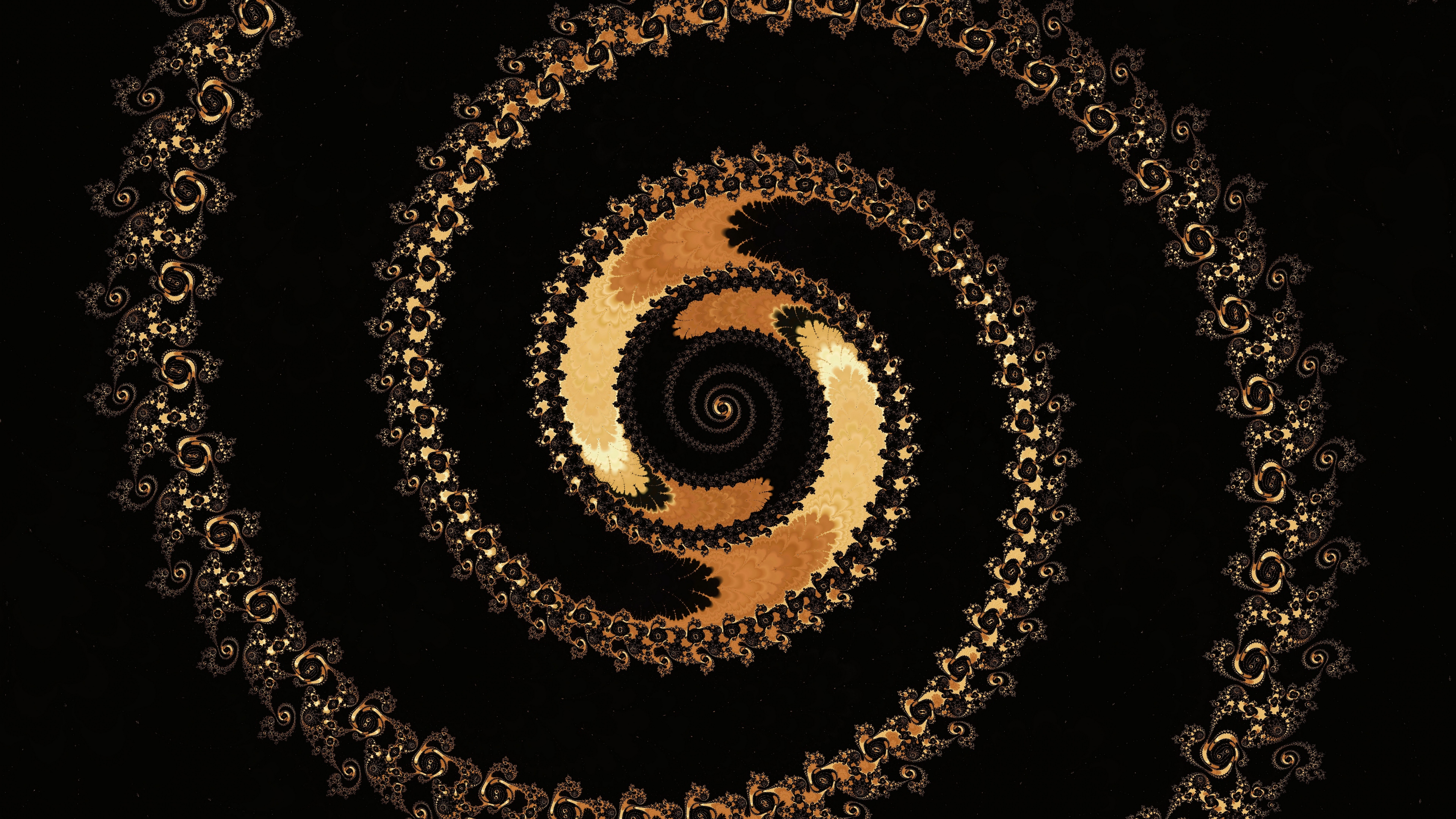 Free photo Golden spiral fractal on black background