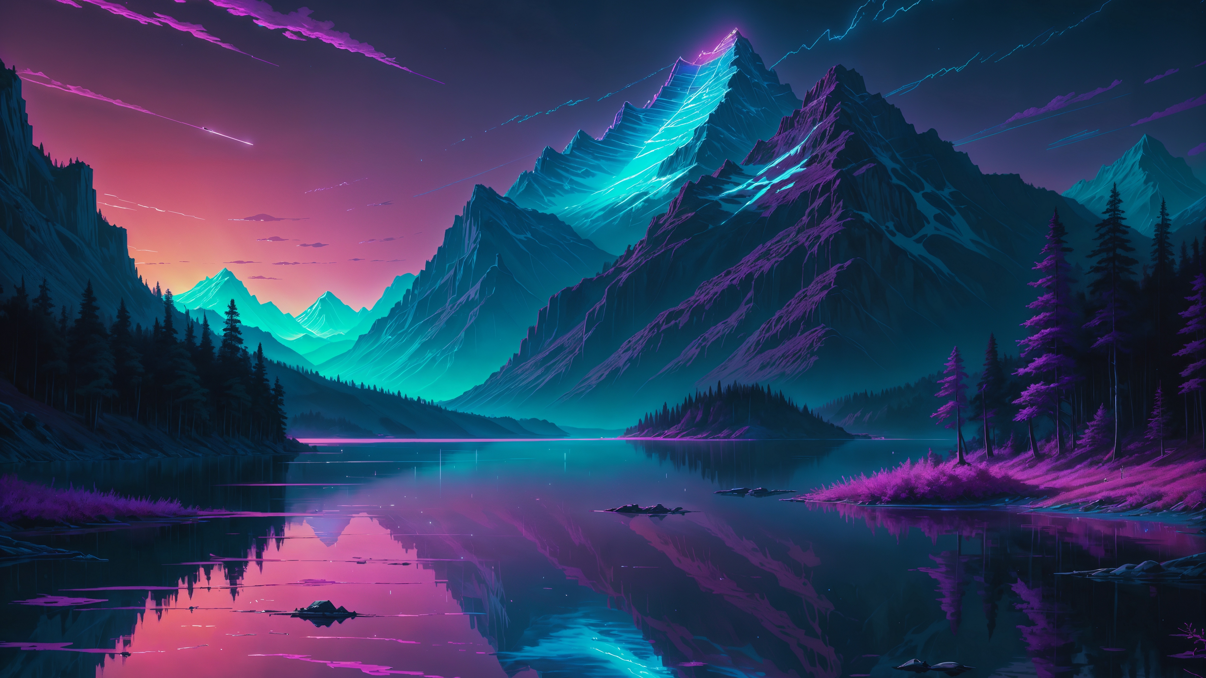 Бесплатное фото Заходящее солнце окрасило пейзаж в пурпурный цвет.