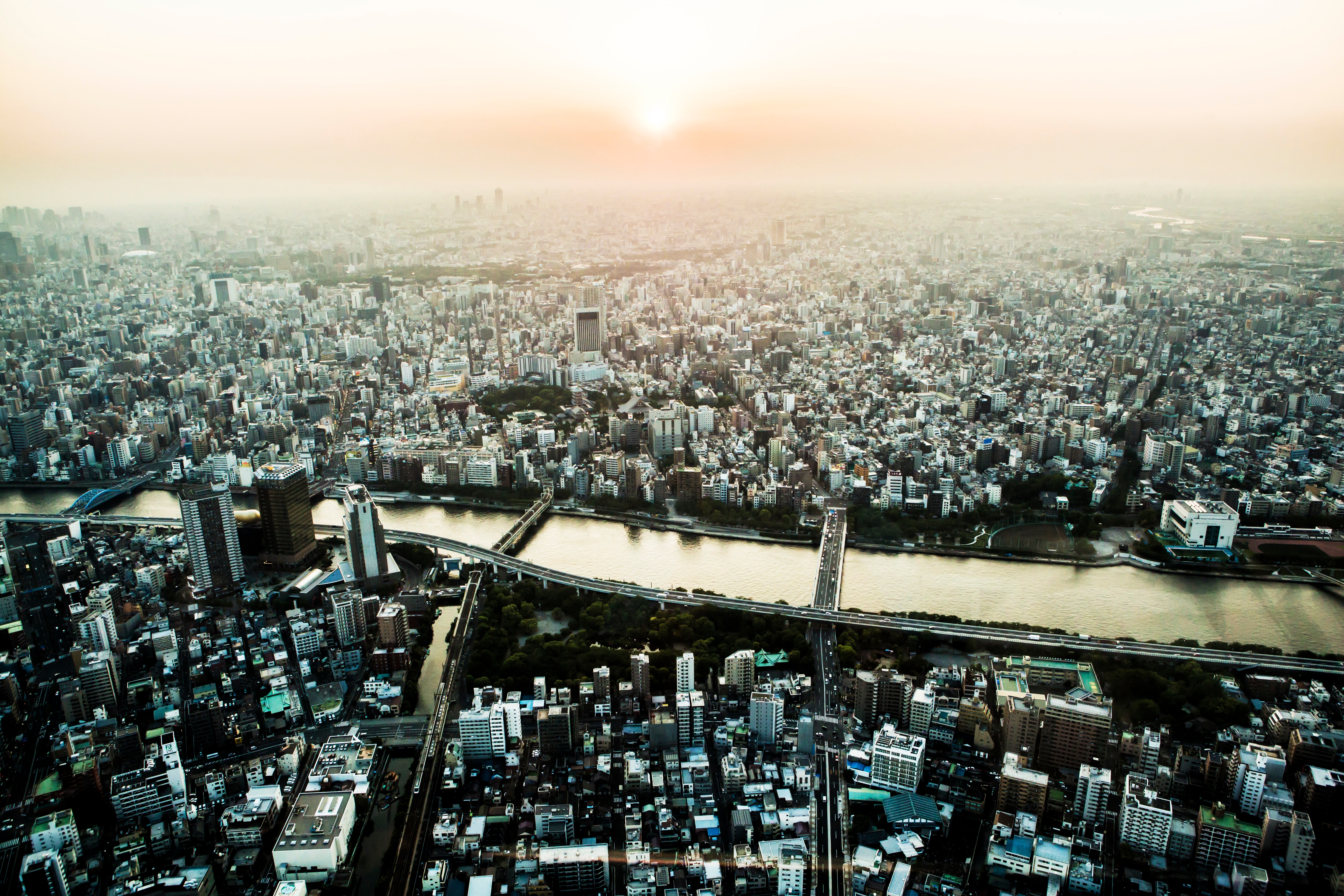Modern Japanese City View from Above