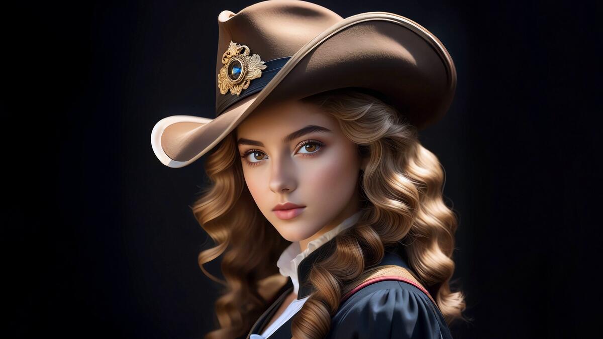 Portrait of a blonde girl in a hat on a black background