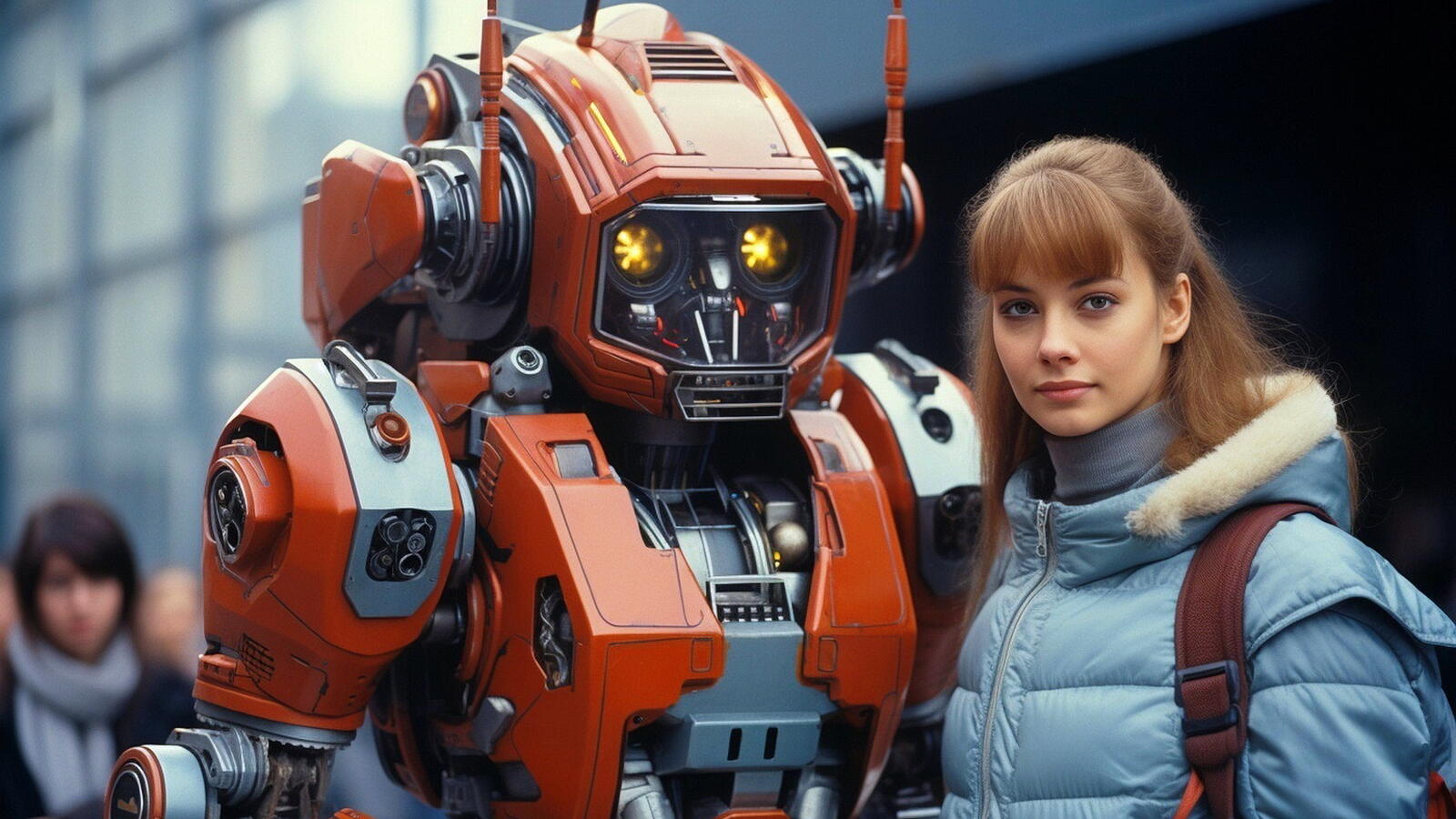 Бесплатное фото Девушка и робот в городе