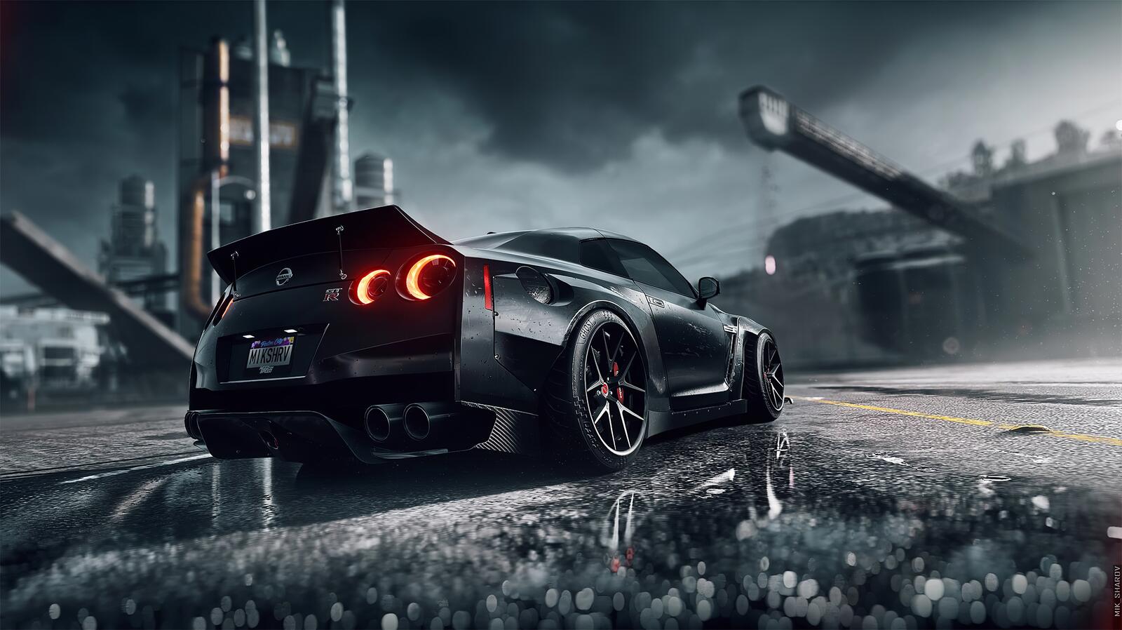 Бесплатное фото Nissan GTR черного цвета в игре Need For Speed Heat