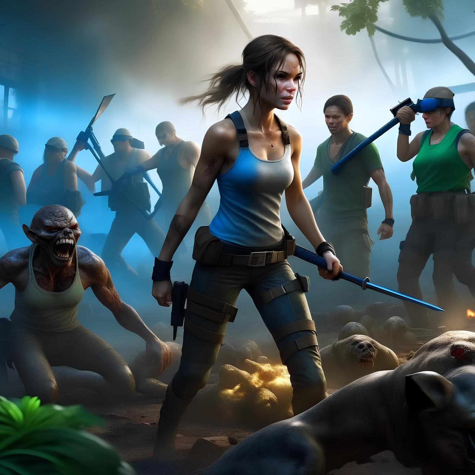 Бесплатное фото Lara Croft vs zombie