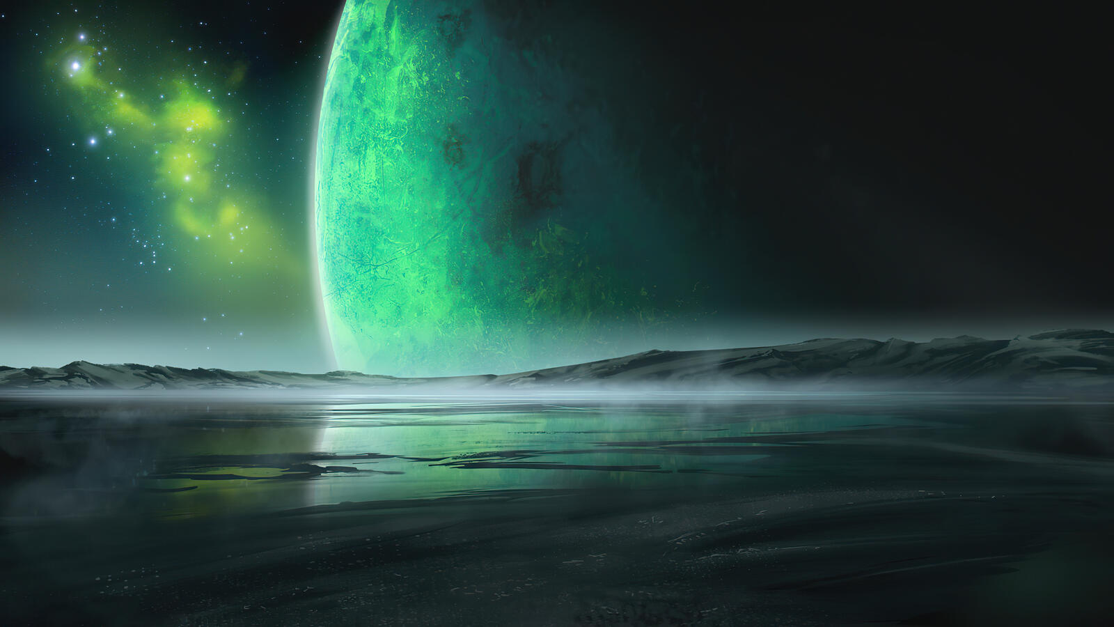 Бесплатное фото Фантастический планетарный пейзаж с проходящей вблизи планетов
