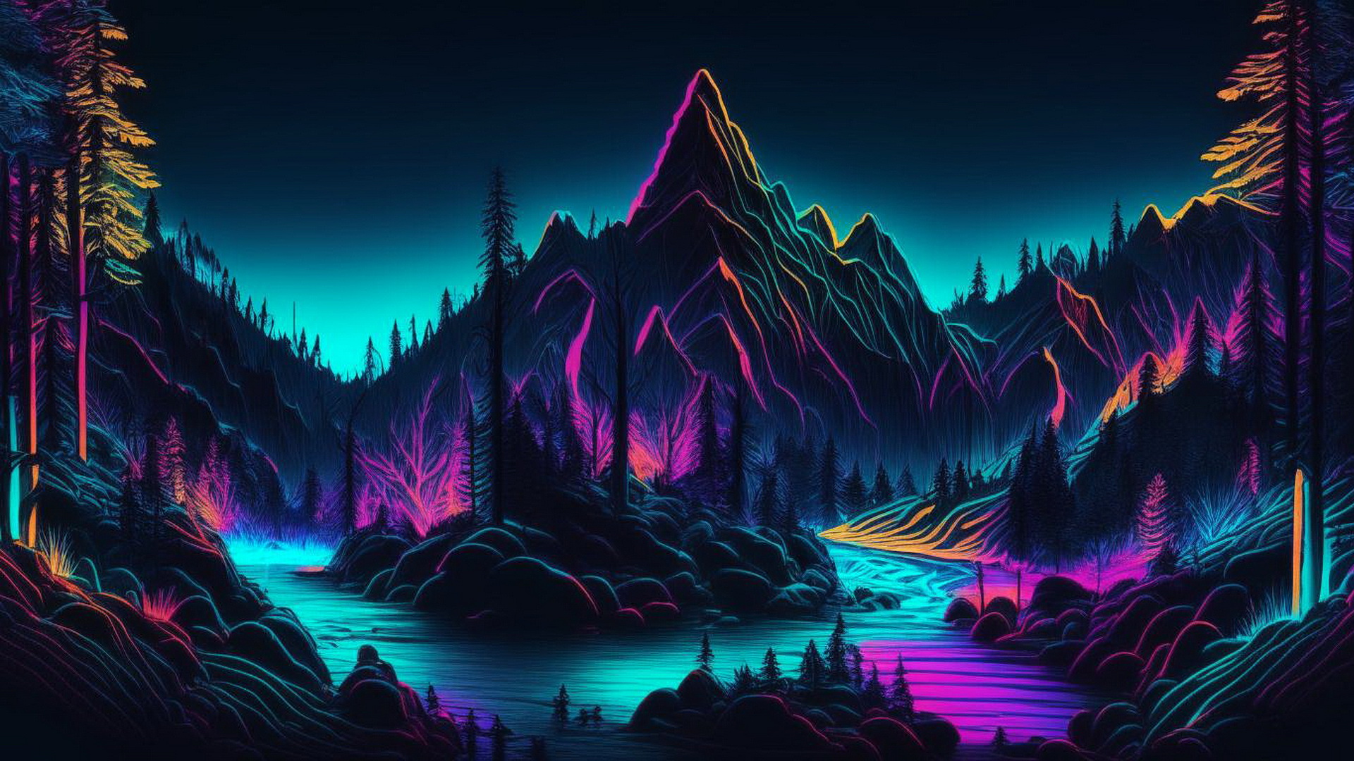 Бесплатное фото Река на фоне  ночного горного пейзажа