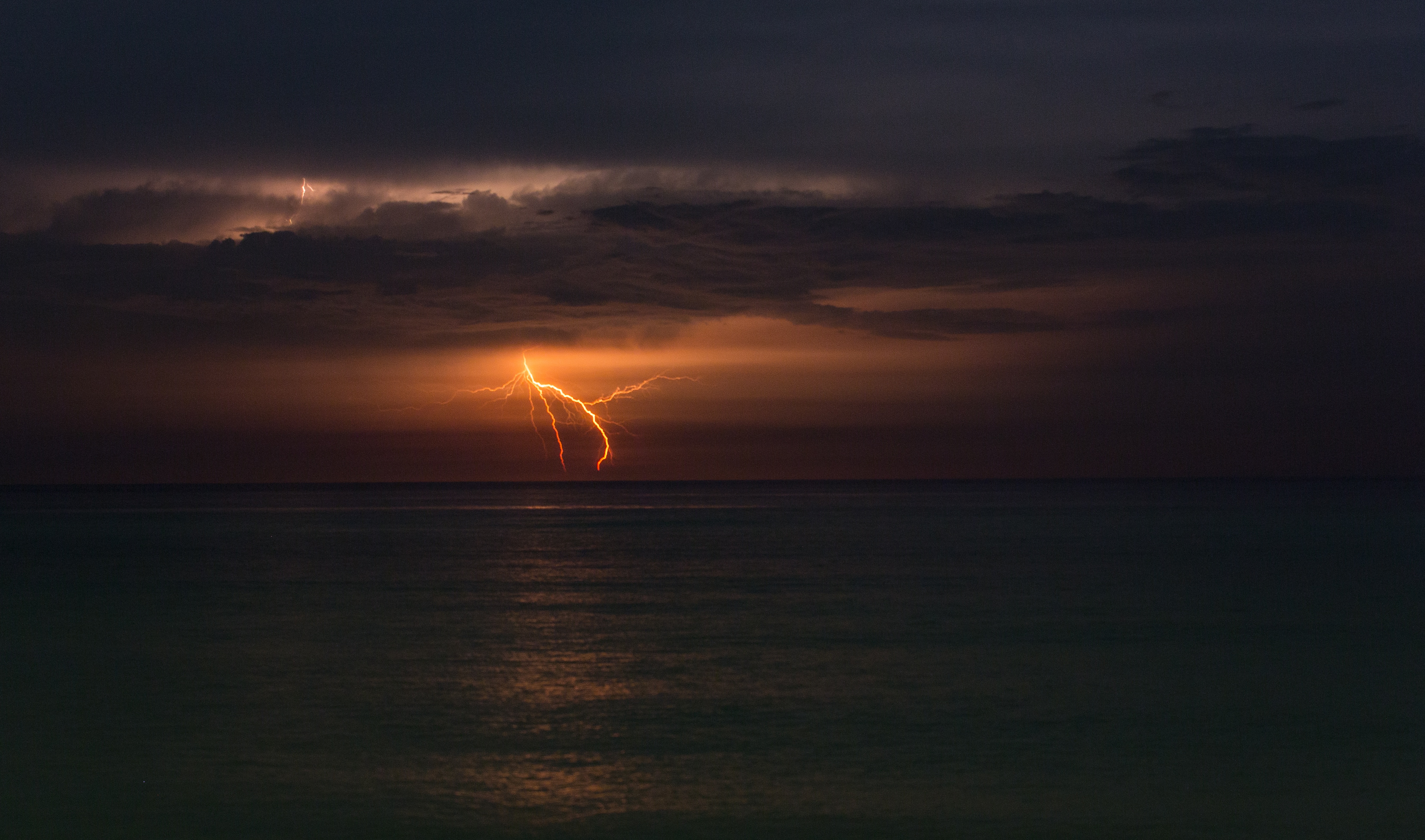 Night lightning over the ocean