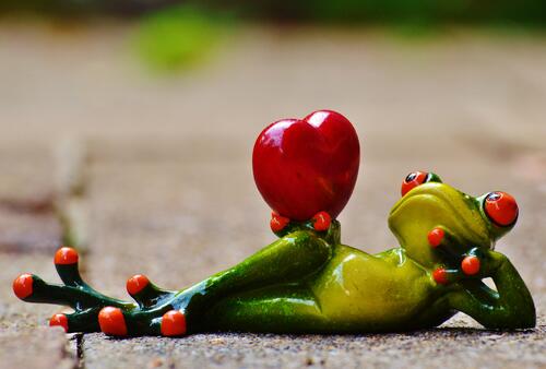 Frog toy with a red heart