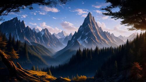 Высокие горы и лесной пейзаж