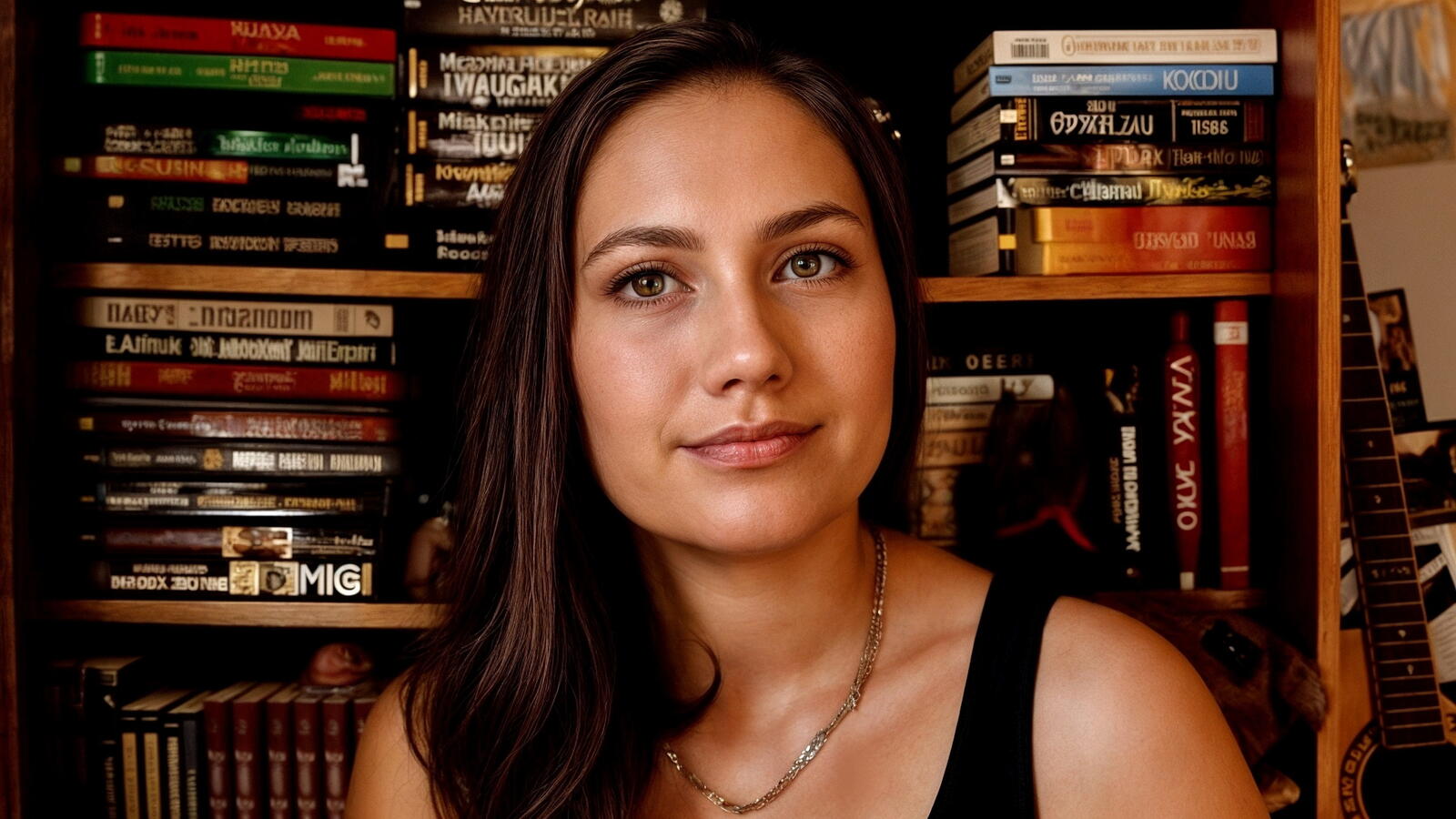 Бесплатное фото Девушка блогер на фоне книг