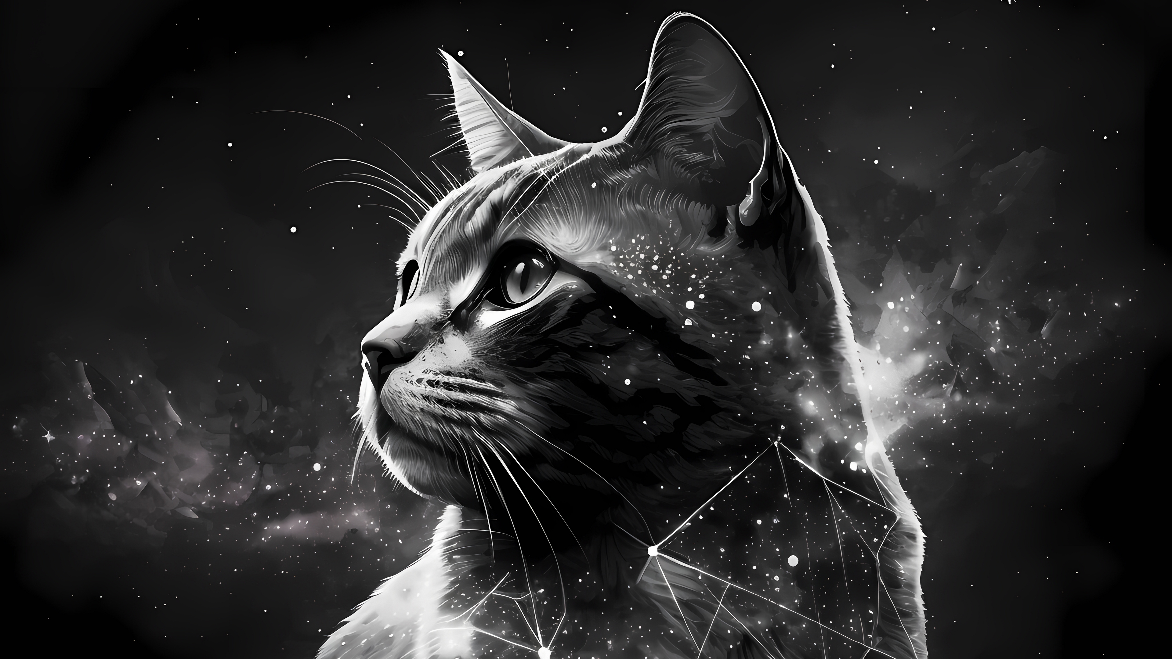Фото кошка, искусство, небо, звезды, фэнтези, минимализм - бесплатные картинки на Fonwall