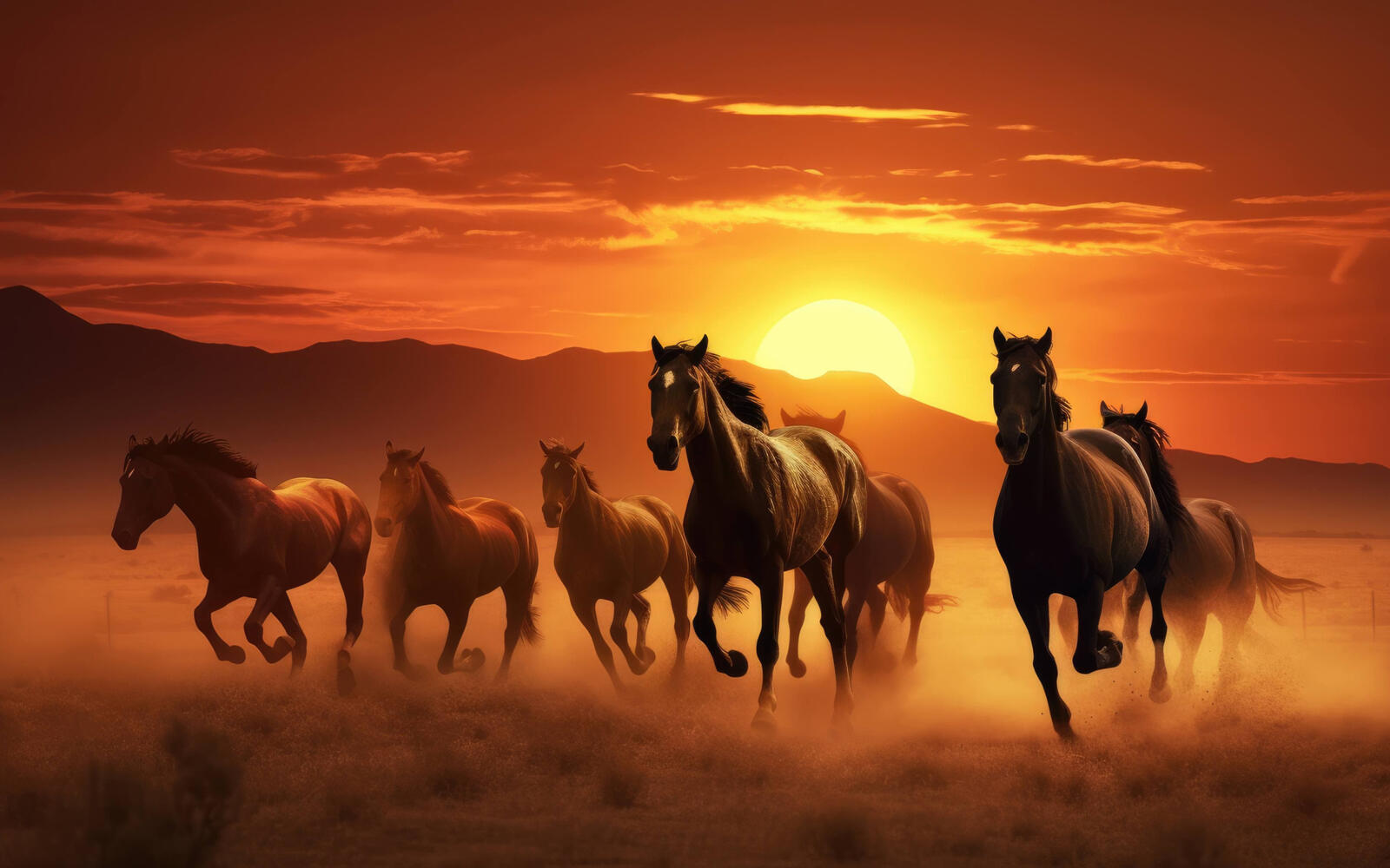Бесплатное фото Лошади на закате