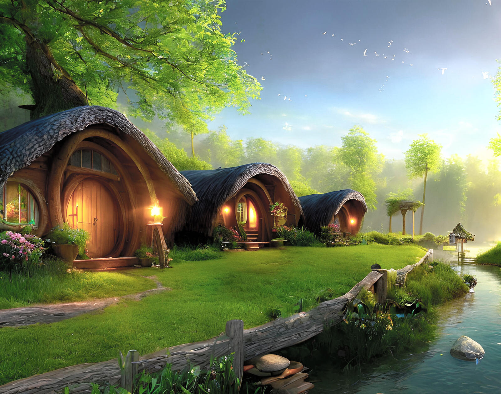 Бесплатное фото Фантастические домики для гномиков у реки