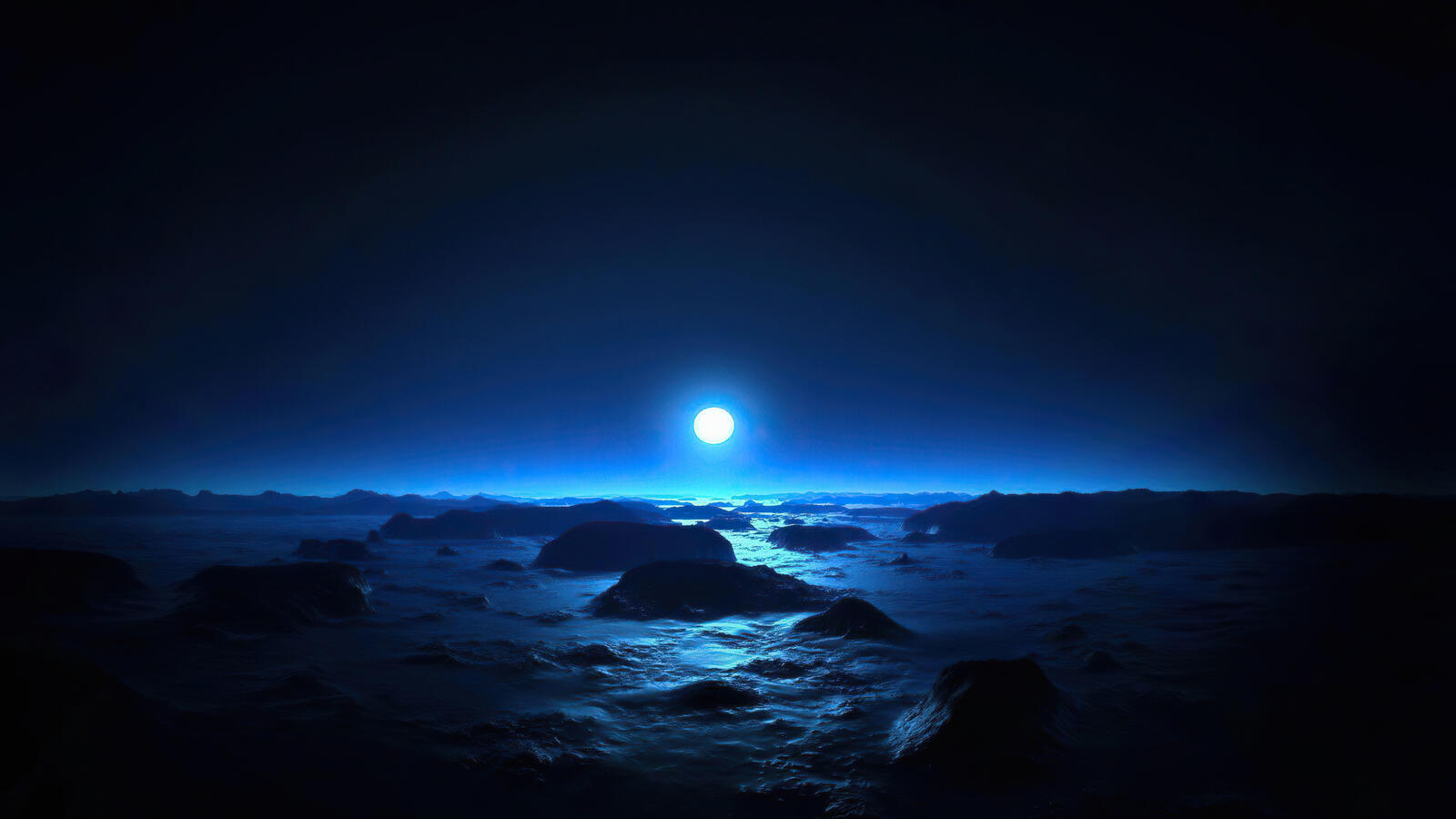 Free photo The moon illuminates the ripples of the frozen ocean
