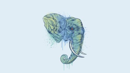 Drawing of an elephant`s head on a blue background