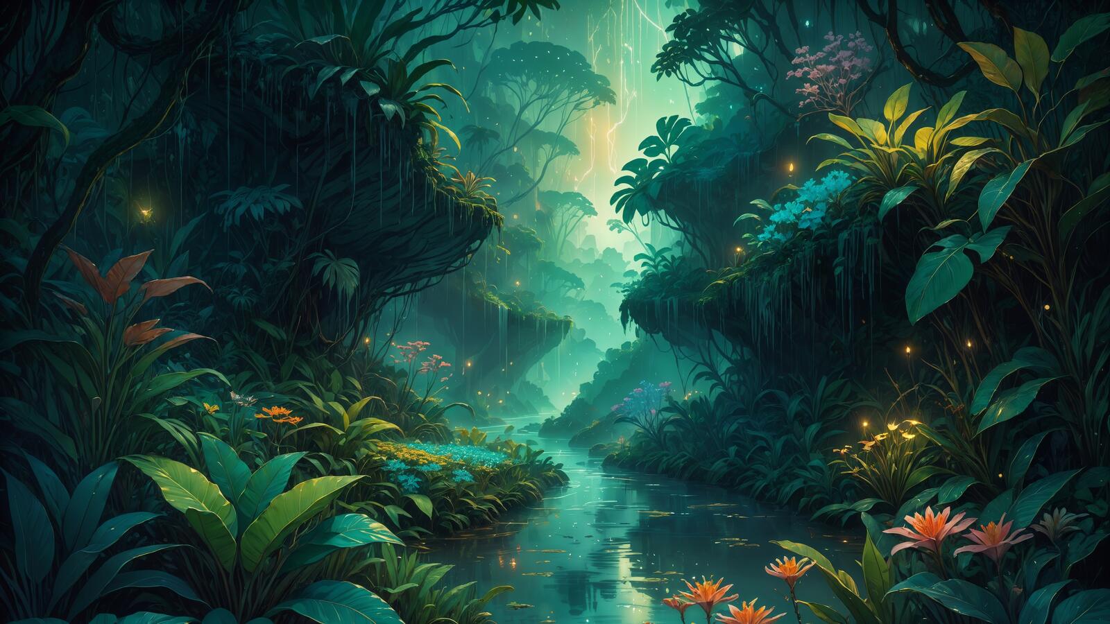 Бесплатное фото Ручей посреди джунглей