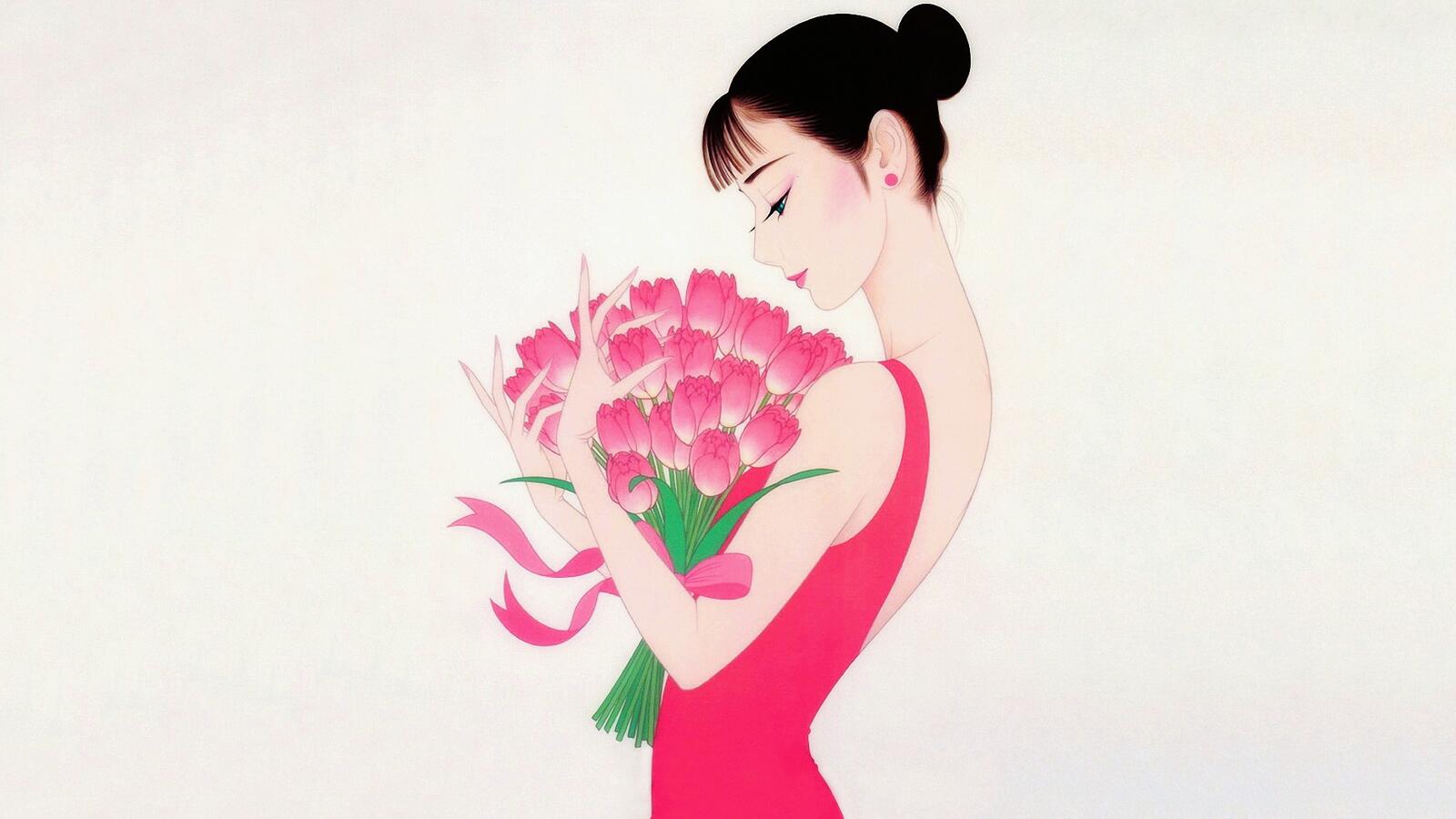 免费照片一个日本女人和一束花