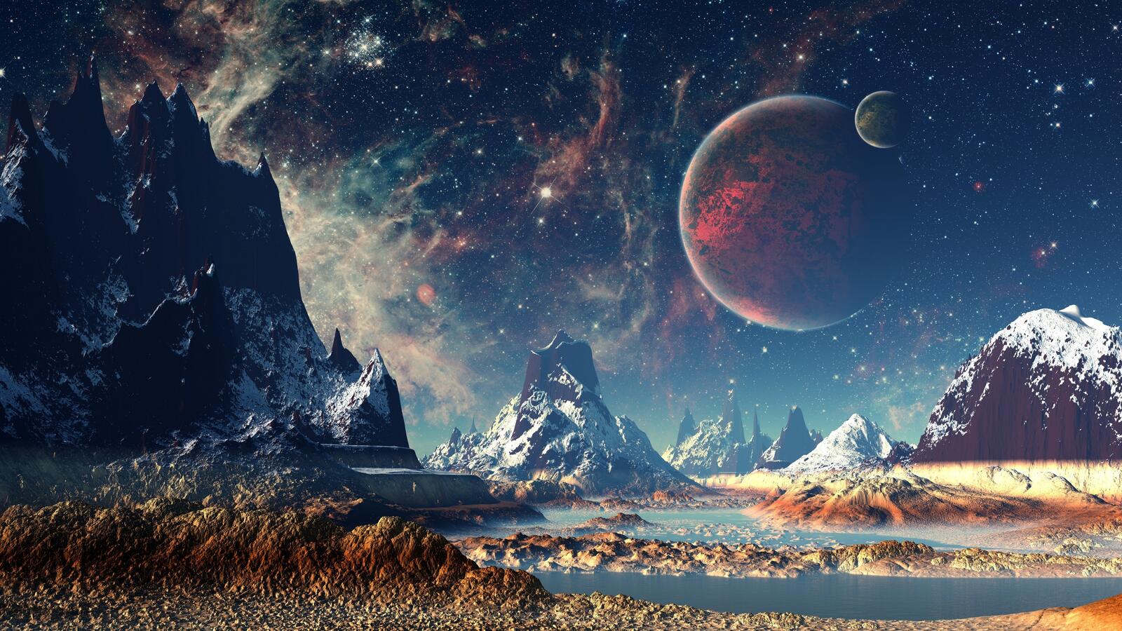 Free photo Beautiful sci-fi picture with space planets