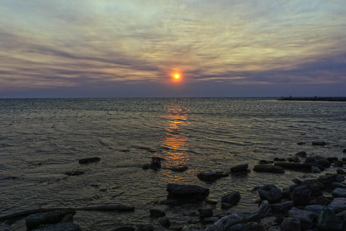 Sunset over the Black Sea in Anapa in summer