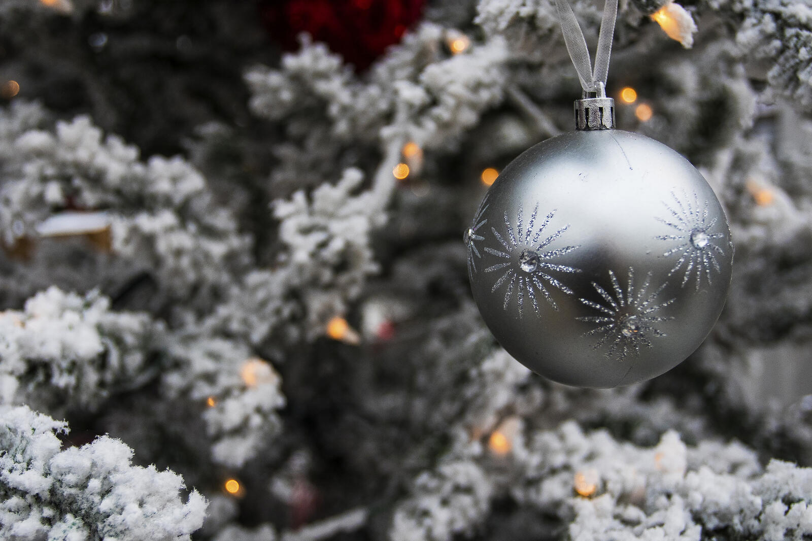 Бесплатное фото Рождественский шарик на екле серого цвета