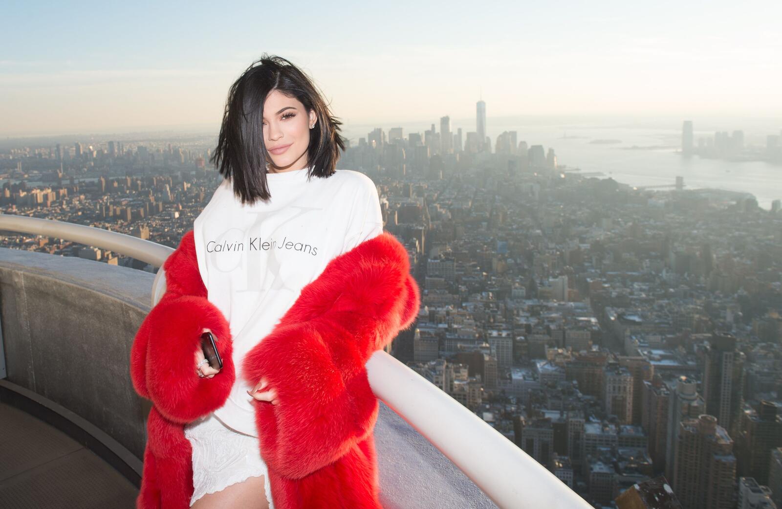 Wallpapers Kylie Jenner fur coat red on the desktop
